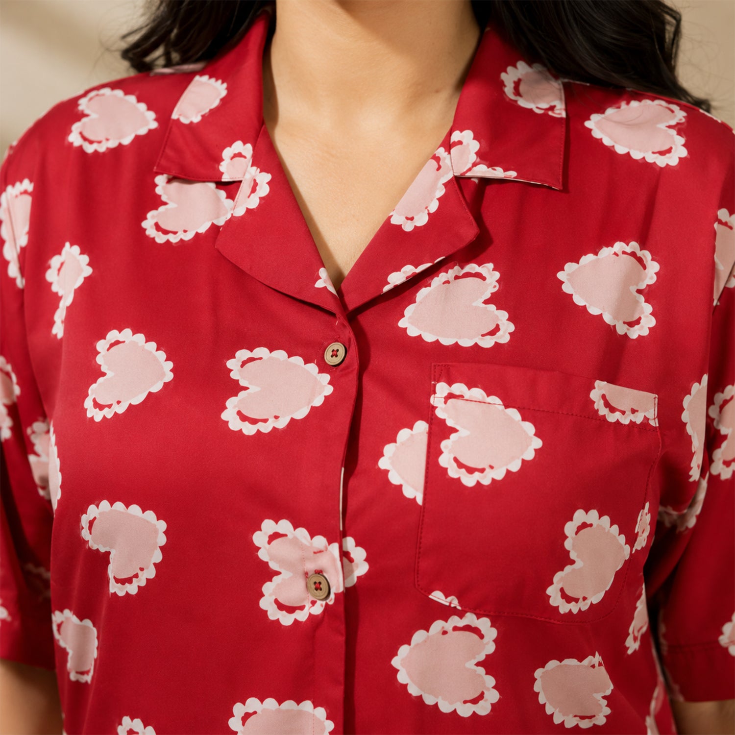 Red Inverted Scallop Hearts Printed