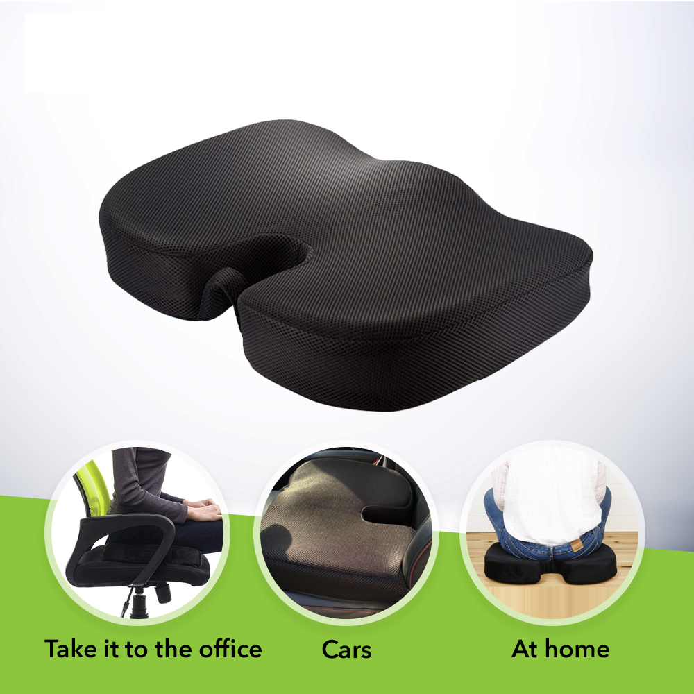 Orthopedic Memory Foam Coccyx Seat Cushion for Tailbone, Sciatica & Back Pain Relief - Mesh Black