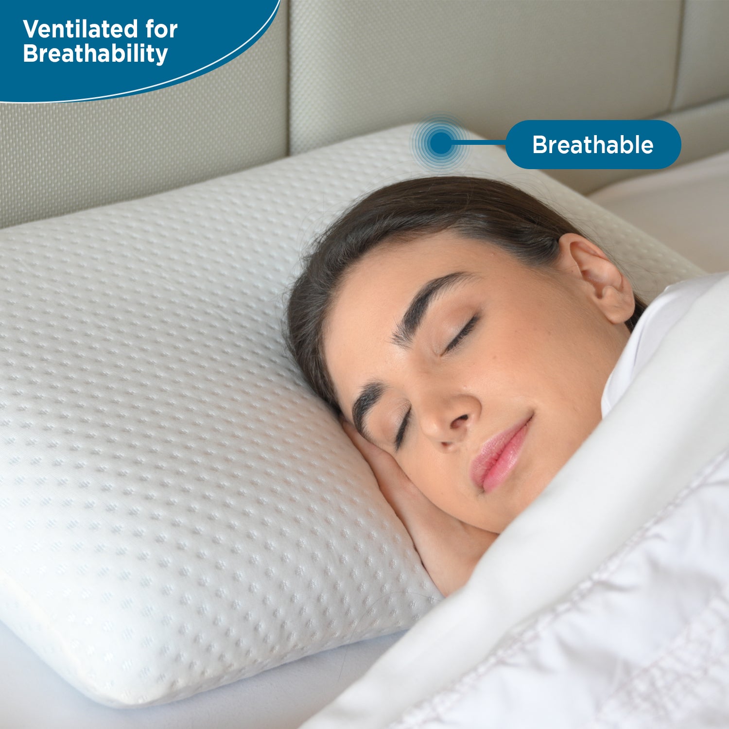 Gel Orthopedic Ventilated Standard Pillow With Washable Cover- Blue