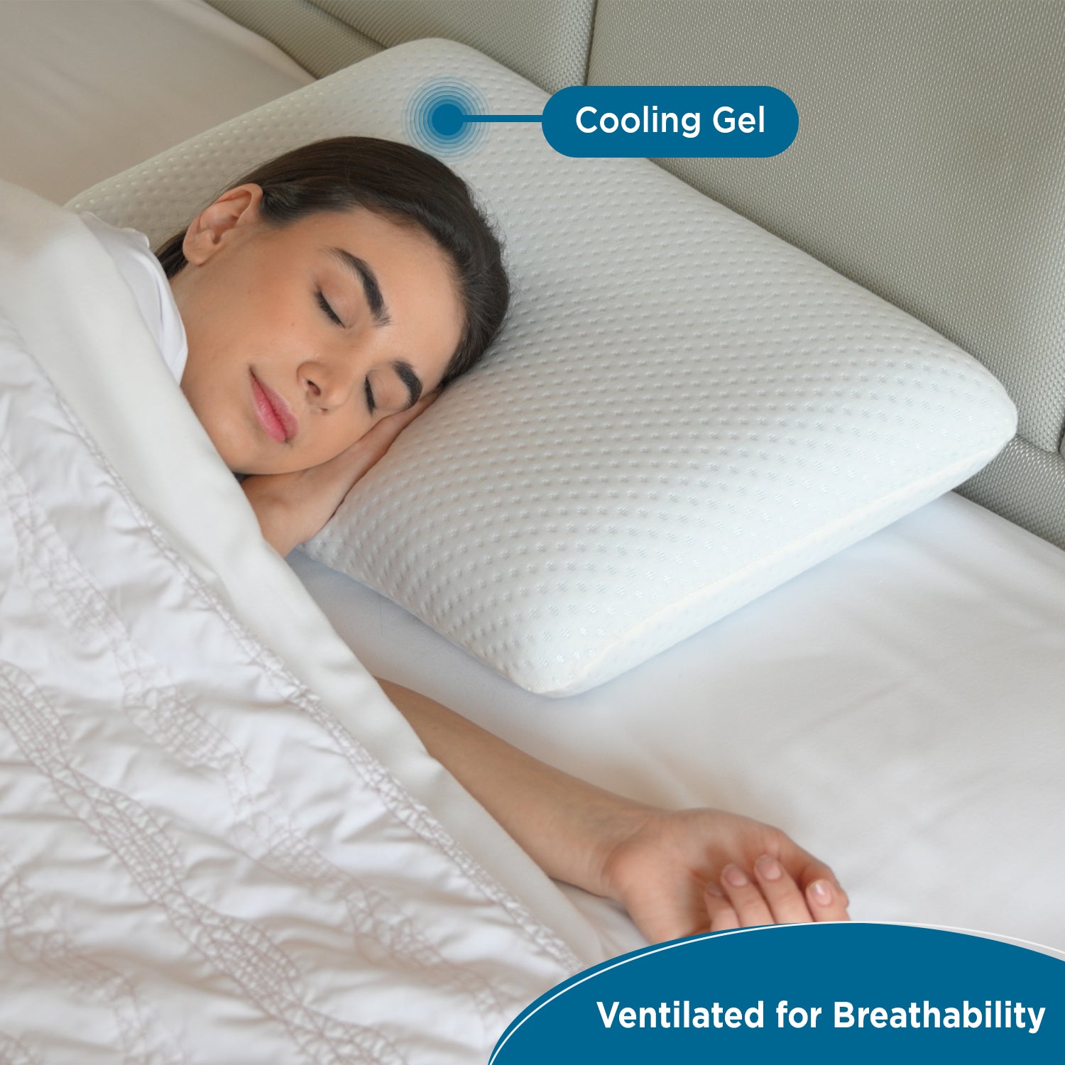 Gel Orthopedic Ventilated Standard Pillow With Washable Cover- Blue