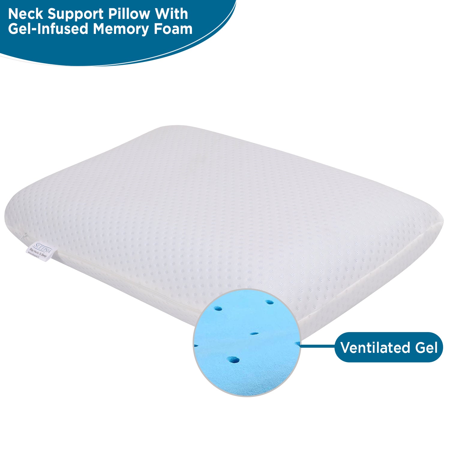 Gel Orthopedic Ventilated Standard Pillow With Washable Cover- Blue