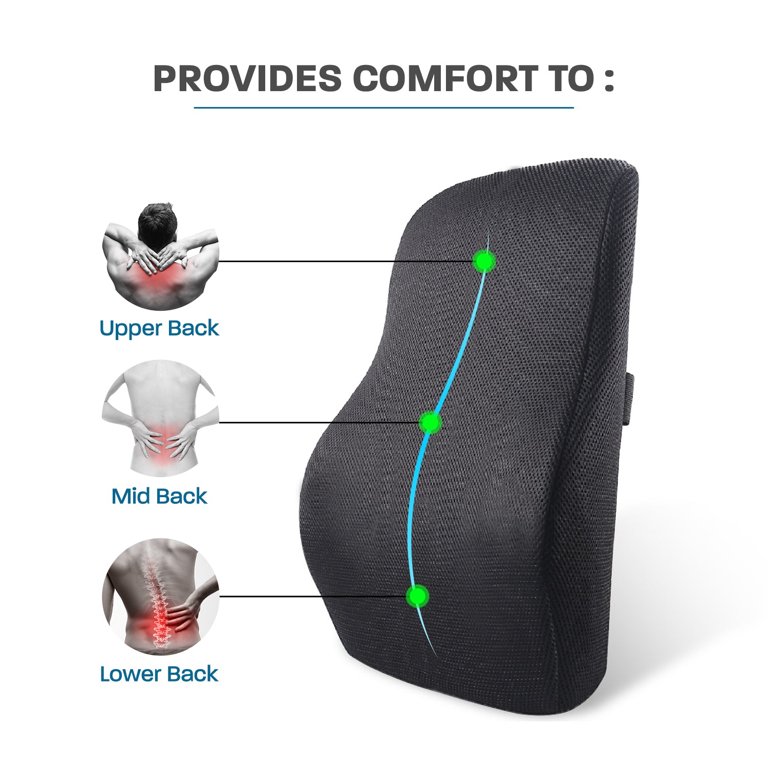 Lumbar Support Pillow Memory Foam Backrest Back Support Cushion